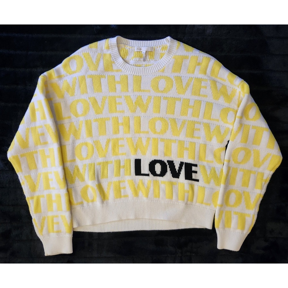 Maje Women's Yellow & White With Love Knit Jumper Sweater 1